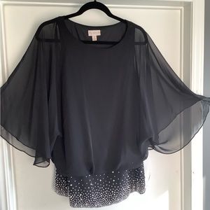 NWT WOMENS plus Sz 1X beaded black lined dressy top